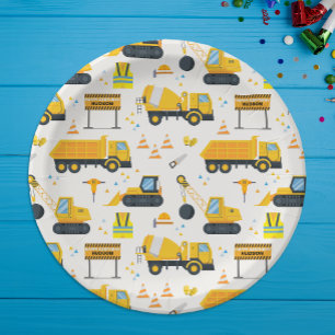 Construction Vehicles Birthday Party Pattern Paper Plate