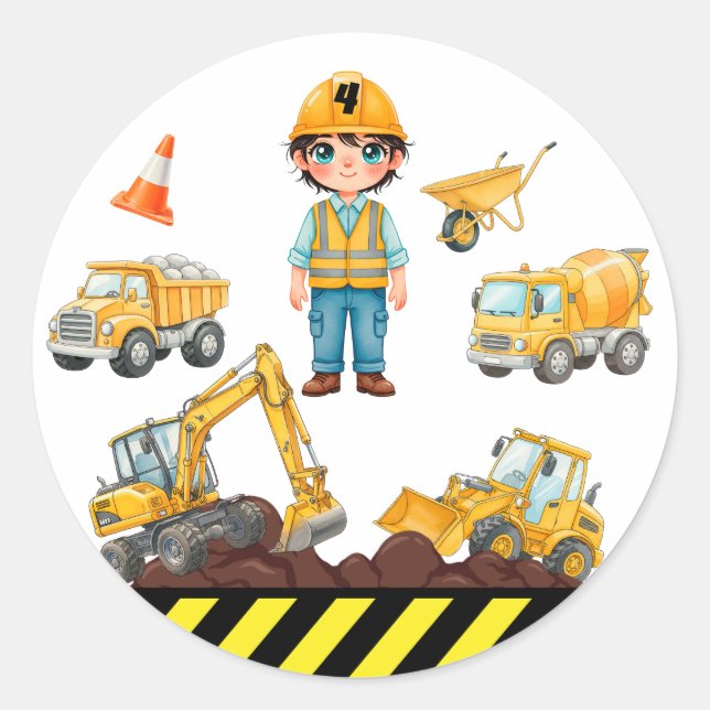 Construction Vehicles Birthday Party Sticker (Front)