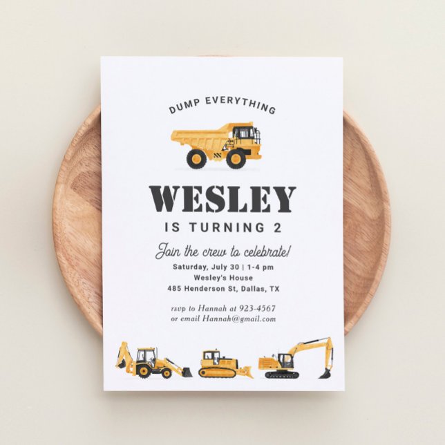 Construction Vehicles Boy Birthday Party Invitation (Creator Uploaded)