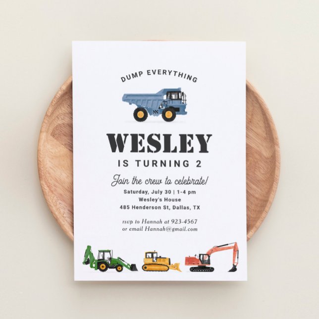 Construction Vehicles Boy Birthday Party Invitation (Creator Uploaded)