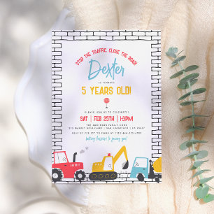 Construction Vehicles Boy Birthday Party Invitation