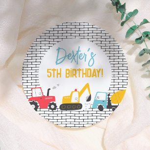 Construction Vehicles Boy Birthday Party Paper Plate