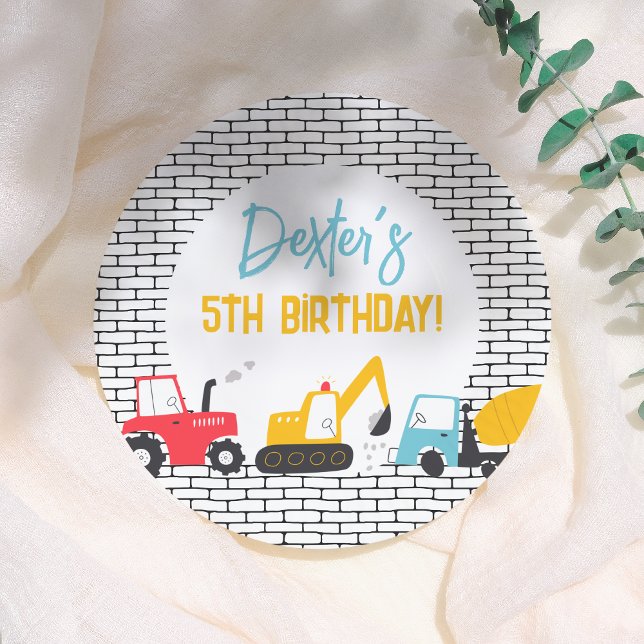 Construction Vehicles Boy Birthday Party Paper Plate (Creator Uploaded)