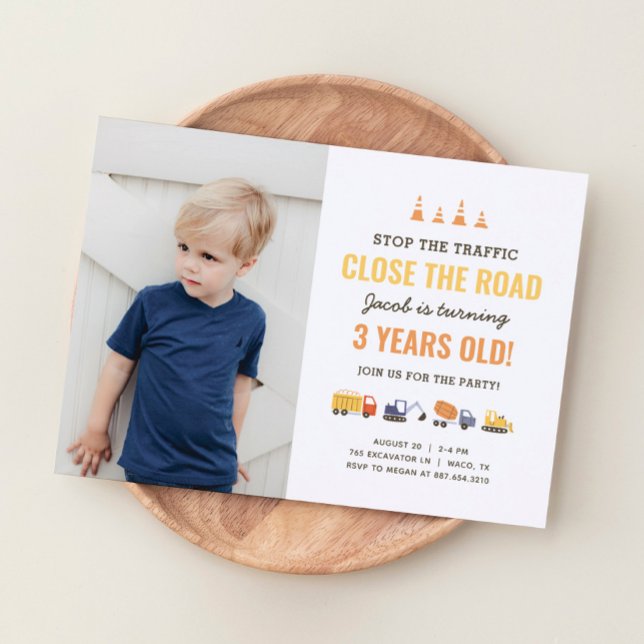 Construction Vehicles Boy Birthday Party Photo Invitation (Creator Uploaded)