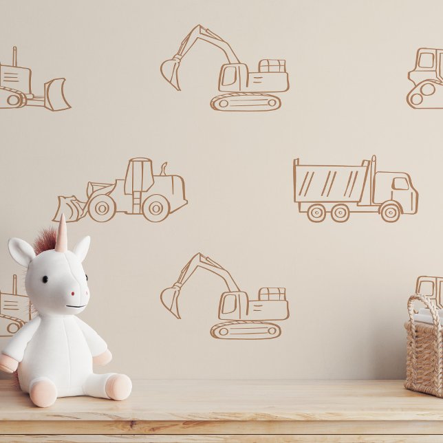 Construction Vehicles Builder Boy Truck Boho Beige Wallpaper (Creator Uploaded)