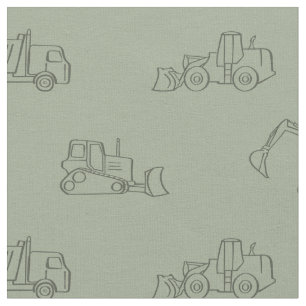 Construction Vehicles Builder Boy Truck Sage Green Fabric