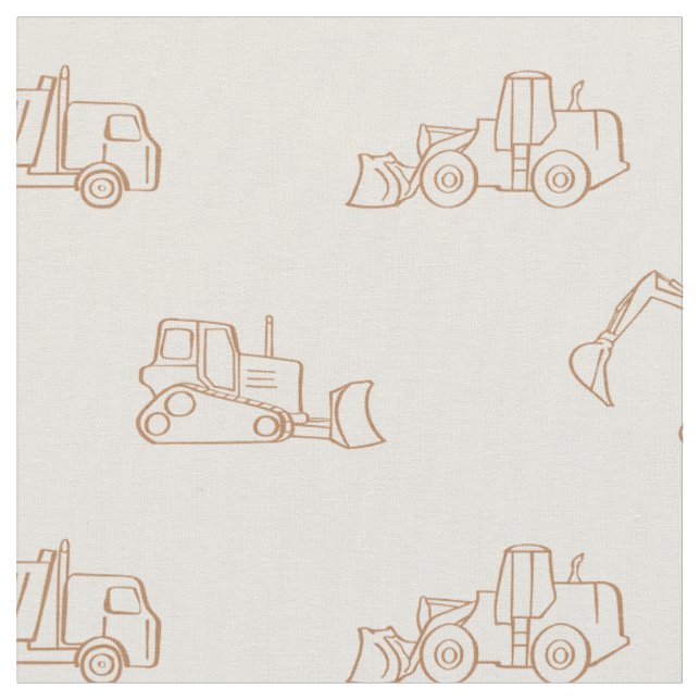 Construction Vehicles Builder Cute Boy Truck Beige Fabric (Close Up)