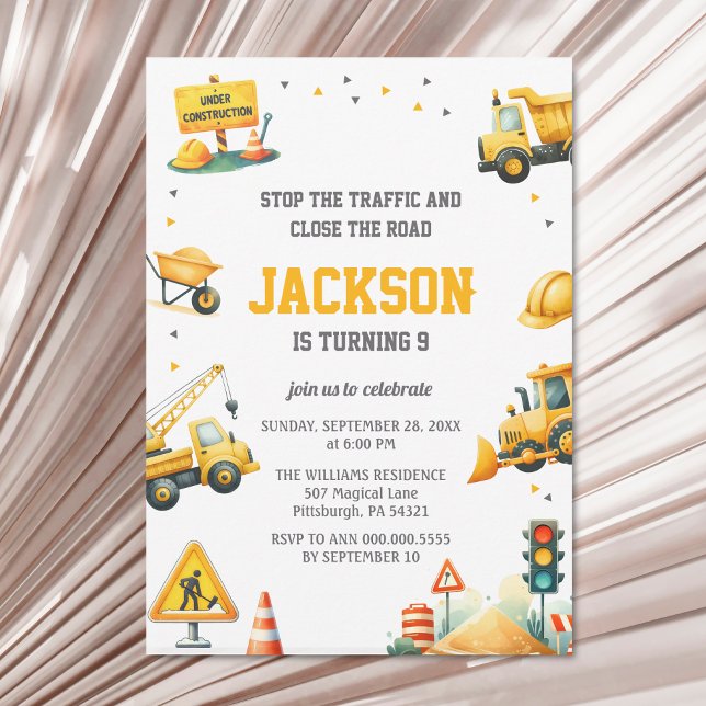 Construction Vehicles Dump Truck Excavator Bulldoz Invitation (Creator Uploaded)