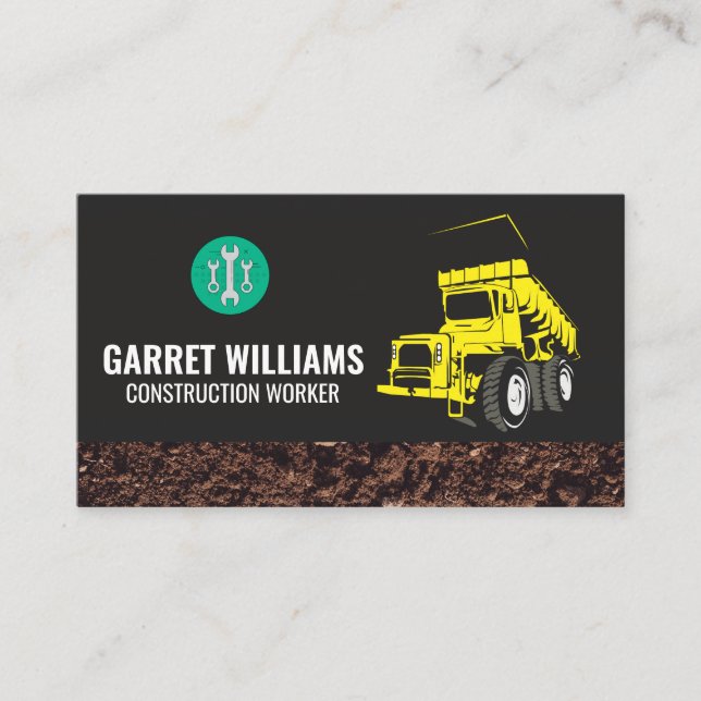 Construction Vehicles Dump Truck | Wrench Tools Business Card (Front)
