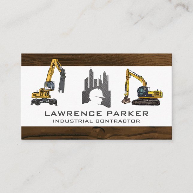 Construction Vehicles Excavator | Builder Logo Business Card (Front)
