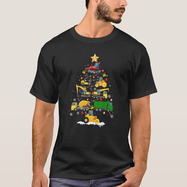 Construction Vehicles Excavator Christmas Tree Dec T-Shirt (Front)