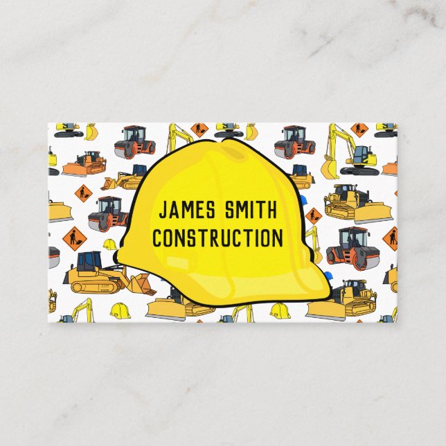 Construction Vehicles Hardhat Contractor Business Card (Front)