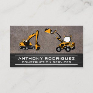 Construction Vehicles Metal Business Card