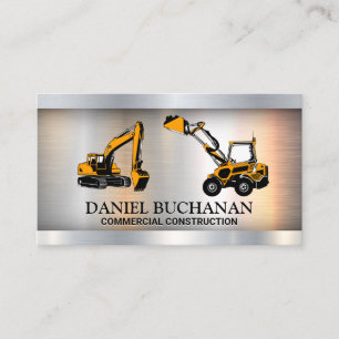Construction Vehicles   Metallic Background Business Card