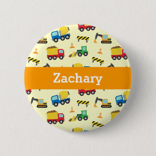 Construction Vehicles Pattern Boys Button