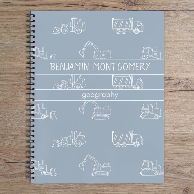 Construction Vehicles Truck School Boys Name Blue Notebook (Creator Uploaded)