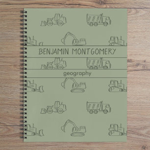 Construction Vehicles Truck School Boys Name Sage Notebook