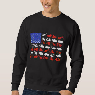 Construction Vehicles USA American Flag Excavator Sweatshirt