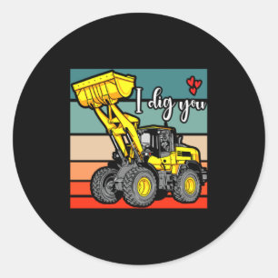 Construction Vehicles Valentines Hearts Excavator Classic Round Sticker