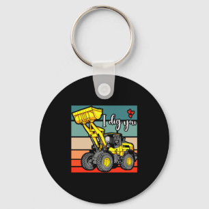 Construction Vehicles Valentines Hearts Excavator  Key Ring