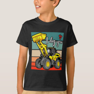 Construction Vehicles Valentines Hearts Excavator  T-Shirt