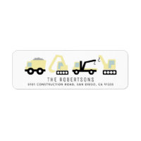 Construction Vehicles White Address Label