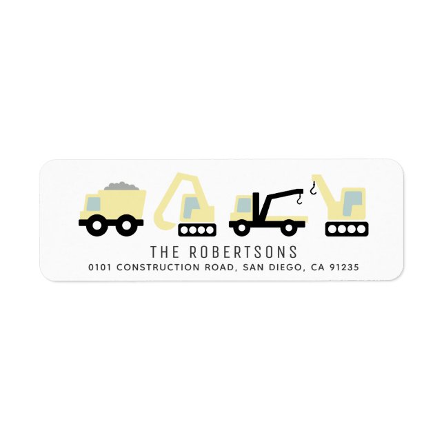 Construction Vehicles White Address Label (Front)