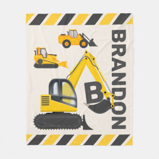 Construction Vehicles with Your Name Fleece Blanket