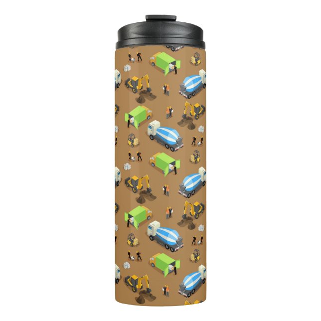 Construction Vehicles & Workers Pattern  Thermal Tumbler (Front)