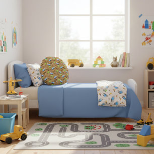 Construction Vehicles & Workers Pattern Throw Pill Round Cushion