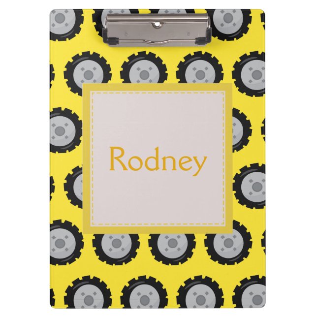 Construction Wheels Yellow background Clipboard (Front)