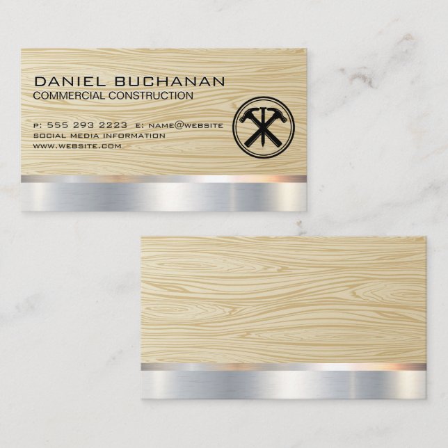 Construction | Wood Grain | Hammer and Nail Business Card (Front/Back)