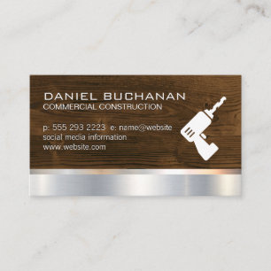 Construction Wood Metallic Drill Business Card