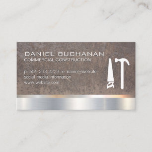 Construction   Wood Metallic   Saw Hammer   Metal Business Card
