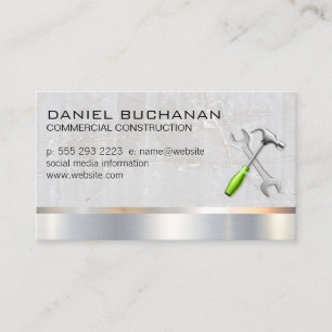 Construction Wood Metallic Wrench Hammer Business Card
