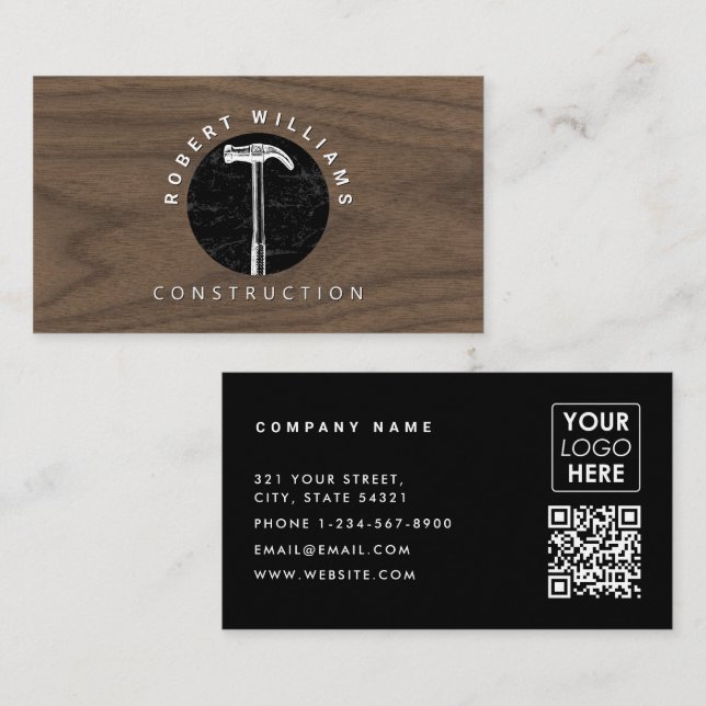 Construction Wood QR Code Business Logo Business Card (Front/Back)