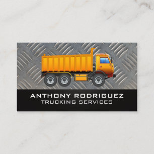 Construction Work Truck Metal Background Business Card