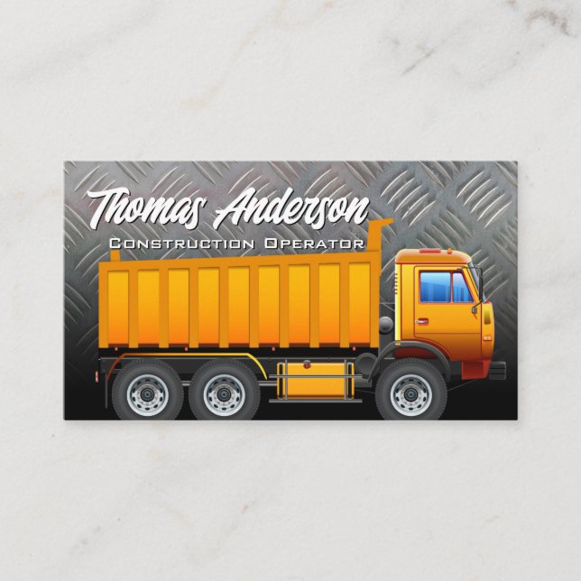 Construction Work Truck | Steel Metal Business Card (Front)