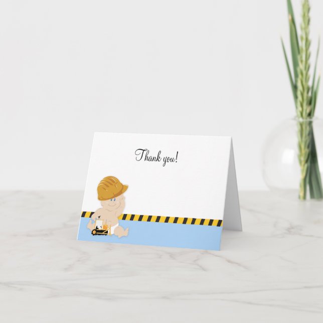 CONSTRUCTION WORKER BABY Folded Thank you notes (Front)