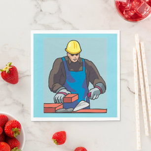 Construction Worker Bricklayer Hard Hat Builder  Napkin