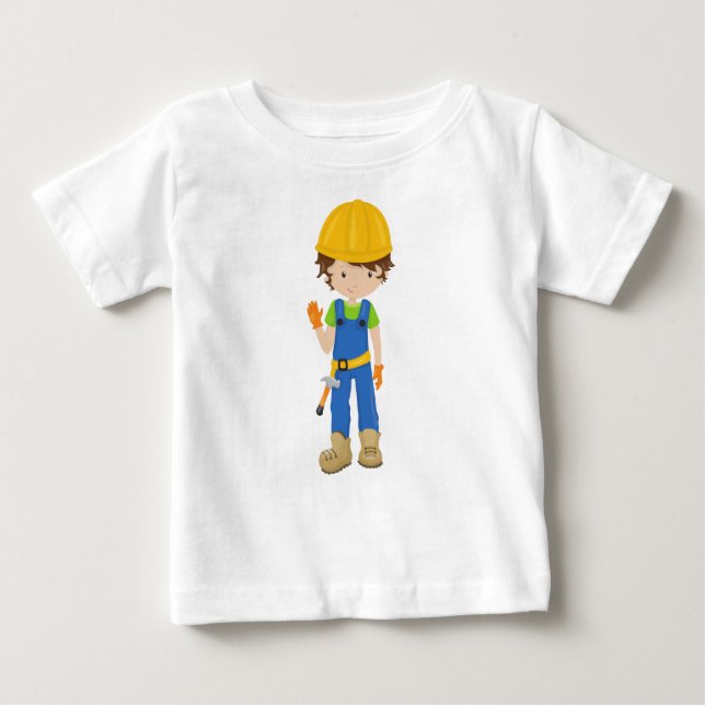 Construction Worker, Brown Hair, Cute Boy, Hammer Baby T-Shirt (Front)