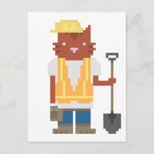 Construction Worker Cat Pixel Art Postcards
