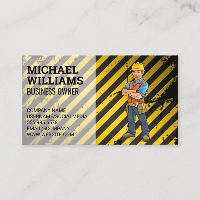 Construction Worker | Caution Work Site Business Card (Front)