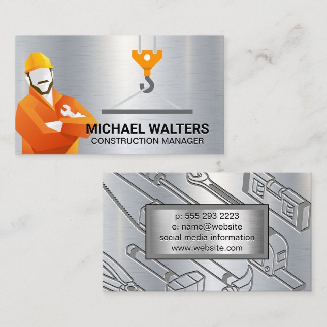 Construction Worker | Crane Pulley Business Card (Front/Back)
