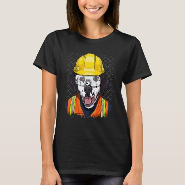 Construction Worker Dalmatian Laborer Pet Spotted  T-Shirt (Front)