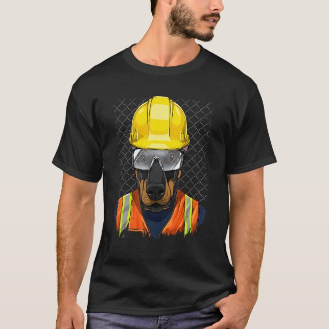 Construction Worker Doberman Pinscher Laborer Pet  T-Shirt (Front)