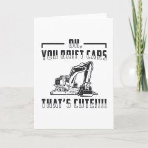 Construction Worker Excavator Drift Cars Cute Dig Card