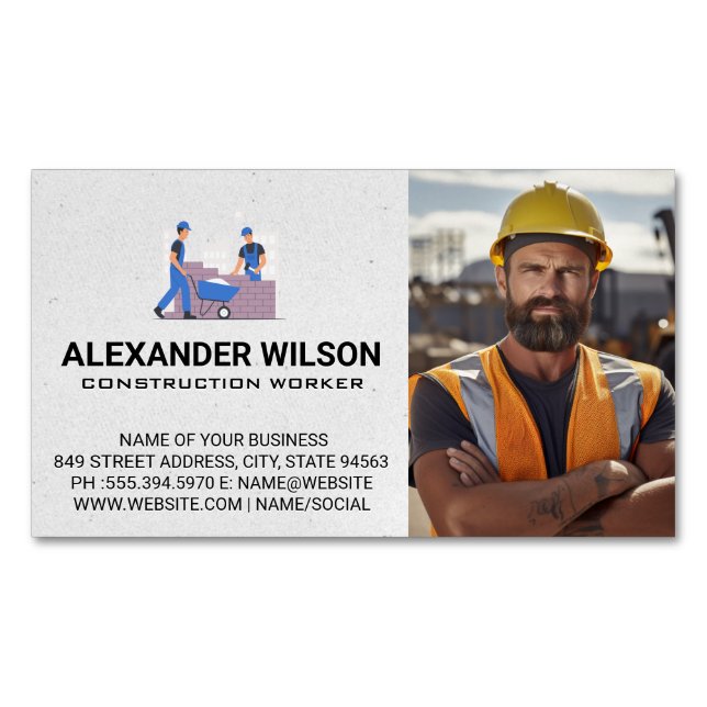Construction Worker | Home Builders Magnetic Business Card (Front)