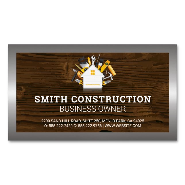 Construction Worker | Home Repair Tools Magnetic Business Card (Front)