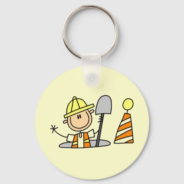 Construction Worker in Manhole Key Ring (Front)
